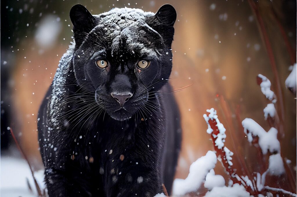 panther, black panther, feline, animal, nature, snow, winter, cute, ai generated